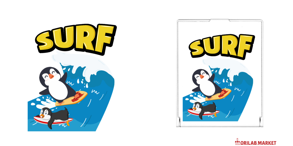 サーフィンを楽しむペンギンくん ミラー｜あいびー - オリラボマーケット