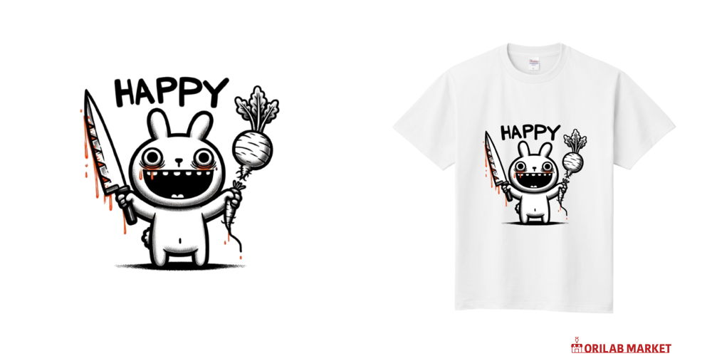 ホラーうさぎのHAPPY定番Tシャツの商品購入ページ