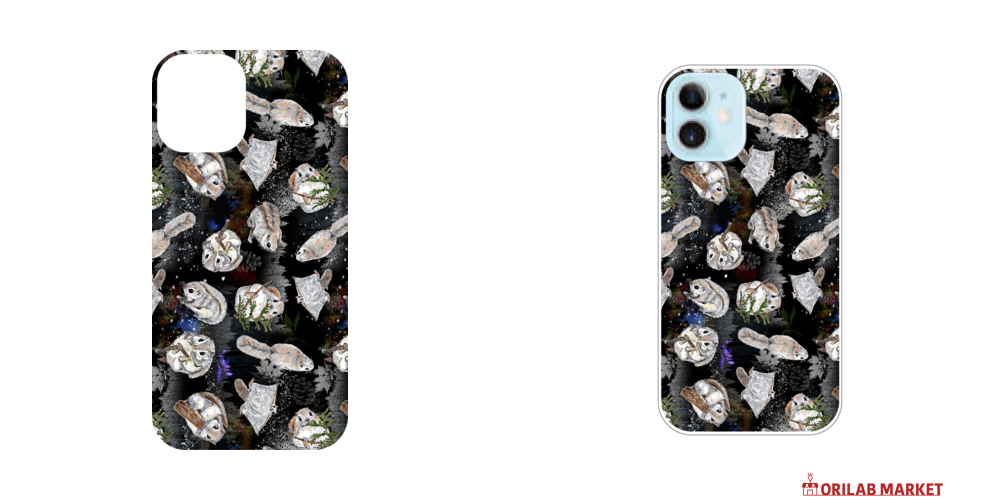 エゾモモンガ 森林 ブラック iPhoneハードケース(表面のみ印刷