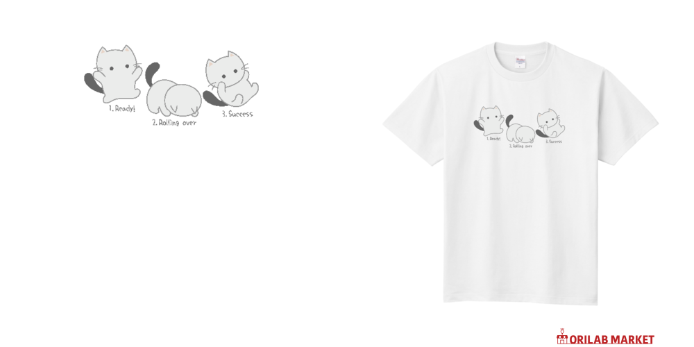 ネコちゃんのでんぐり返し!定番Tシャツの商品購入ページ