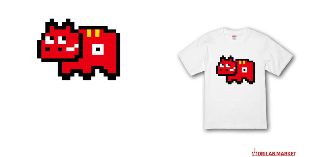 赤ベコ（ドット絵） Tシャツ｜オノマトピア - オリラボマーケット