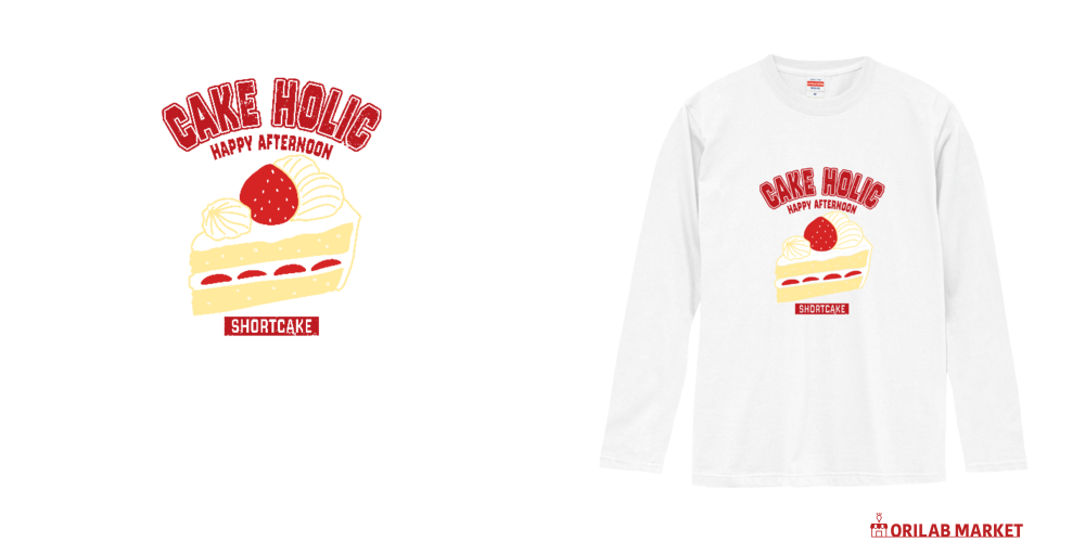 ショートケーキ（カレッジ風イラスト）ロングスリーブTシャツの商品