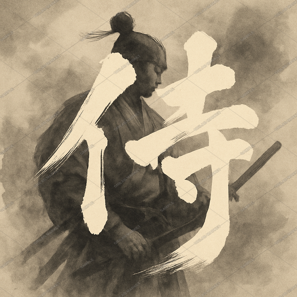 筆文字アート Tシャツ「侍」 草書体 墨風デザイン 和風