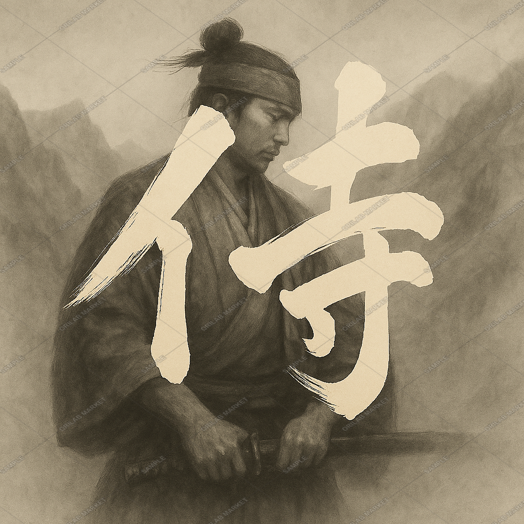 筆文字アート Tシャツ「侍」 草書体 墨風デザイン 和風