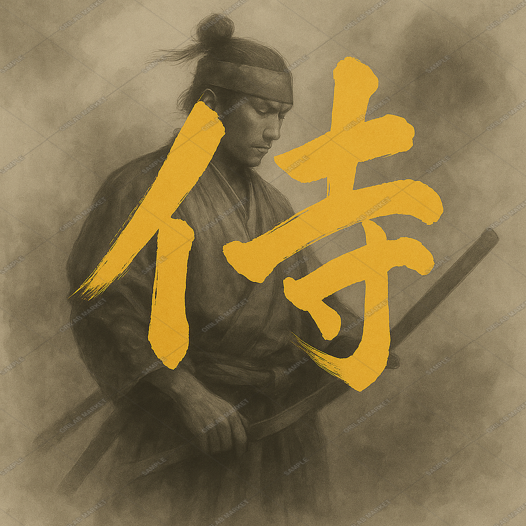 筆文字アート Tシャツ「侍」 草書体 墨風デザイン 和風