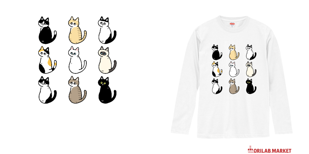 お気に入りの猫柄 pat02 長袖Tシャツ｜qroovy - オリラボマーケット