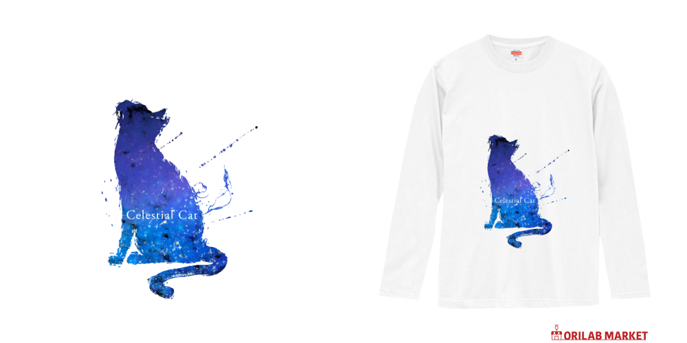 星降る猫のシルエットロングスリーブTシャツの商品購入ページ