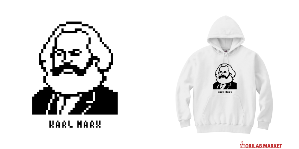 カール・マルクス【シンプルドット絵】軽量プルパーカー (長袖プリント