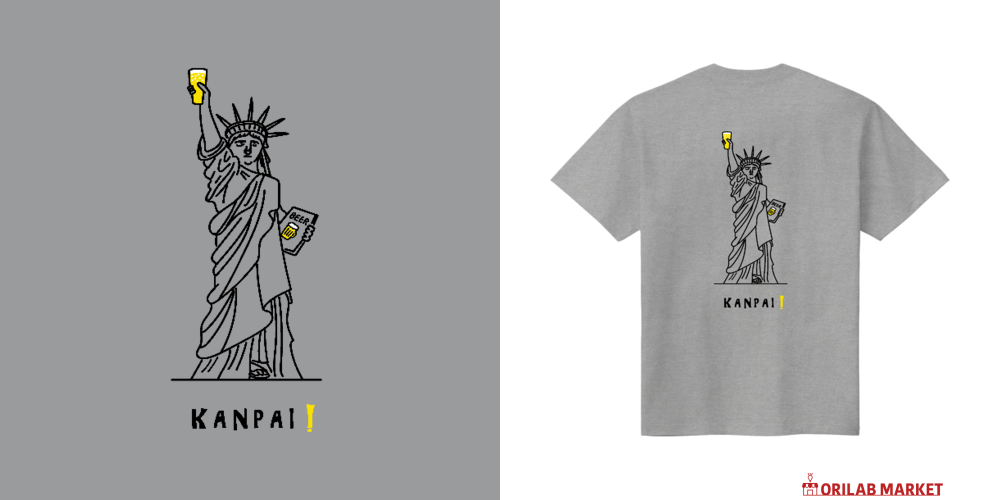 名画 × BEER(自由の女神)黒線画 バックプリント | 即日Tシャツ(TOMS