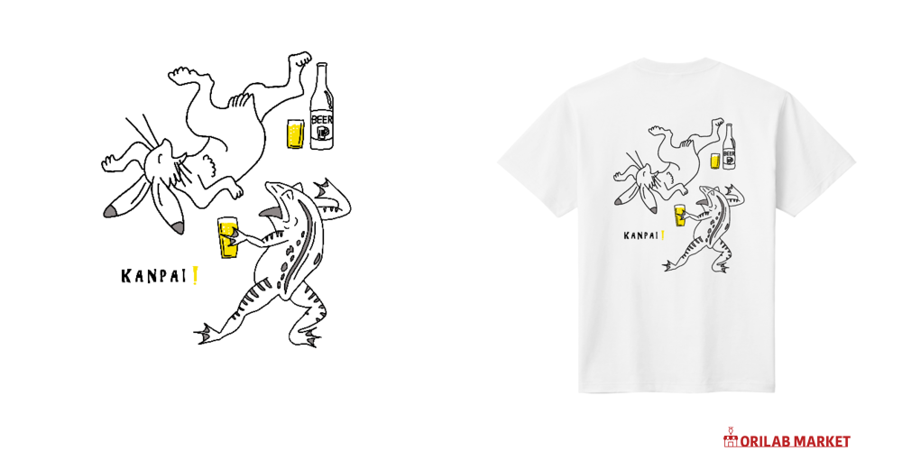 名画 × BEER（鳥獣戯画・イラストMAX）黒線画 バックプリント
