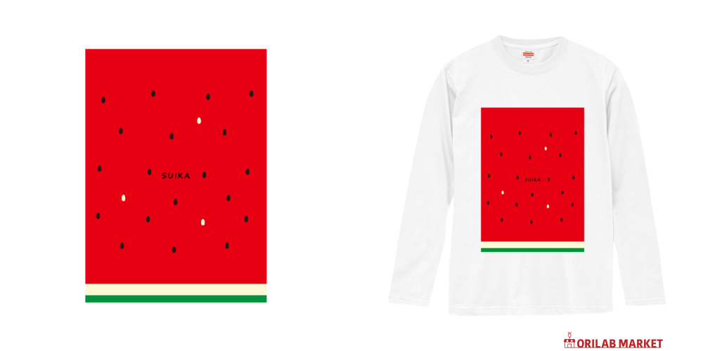 すいか（赤）ロングスリーブTシャツロングスリーブTシャツの商品