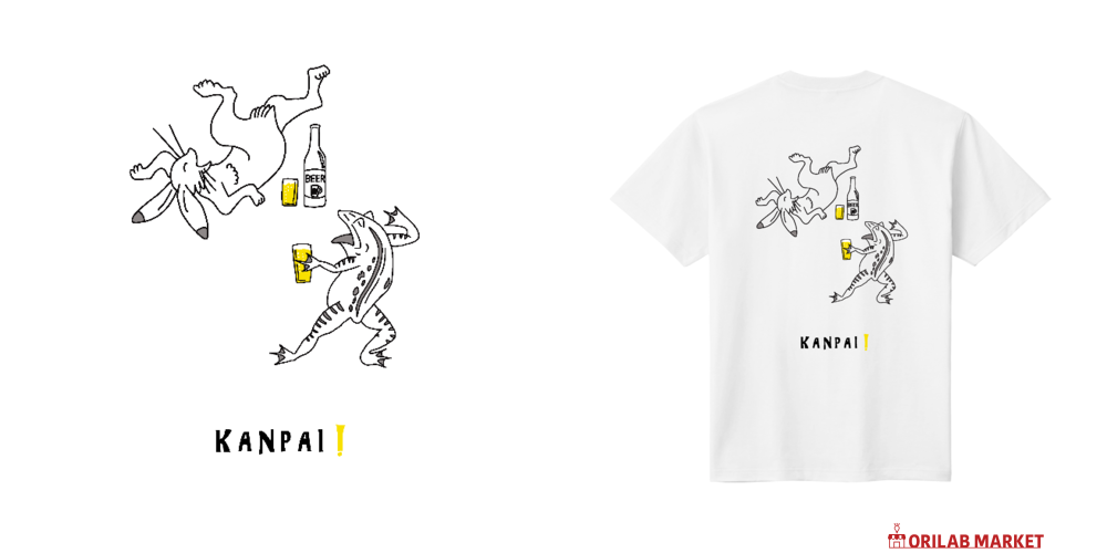 名画 × BEER(鳥獣戯画)黒線画 バックプリント | 即日Tシャツ(TOMS-85
