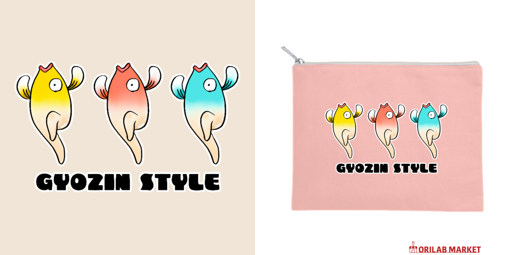 GYOZIN STYLEキャンバスフラットポーチ（M）【白プリント有】の