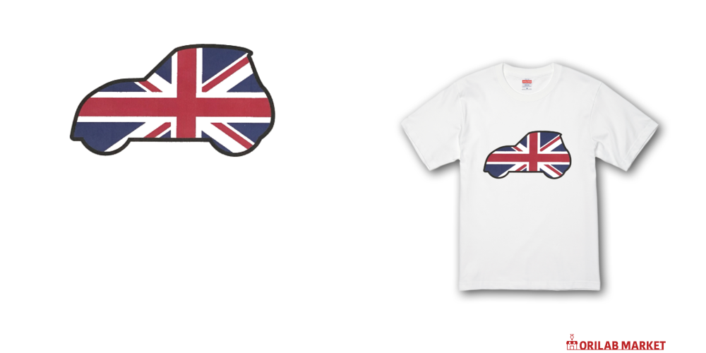 イギリス国旗ユニオンジャック柄車イラストプレミアムTシャツの