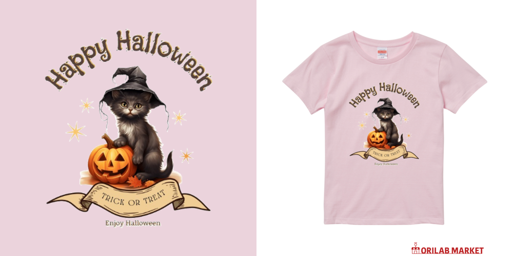 ハロウィン☆黒猫 レディースTシャツ｜mina_chanya - オリラボマーケット