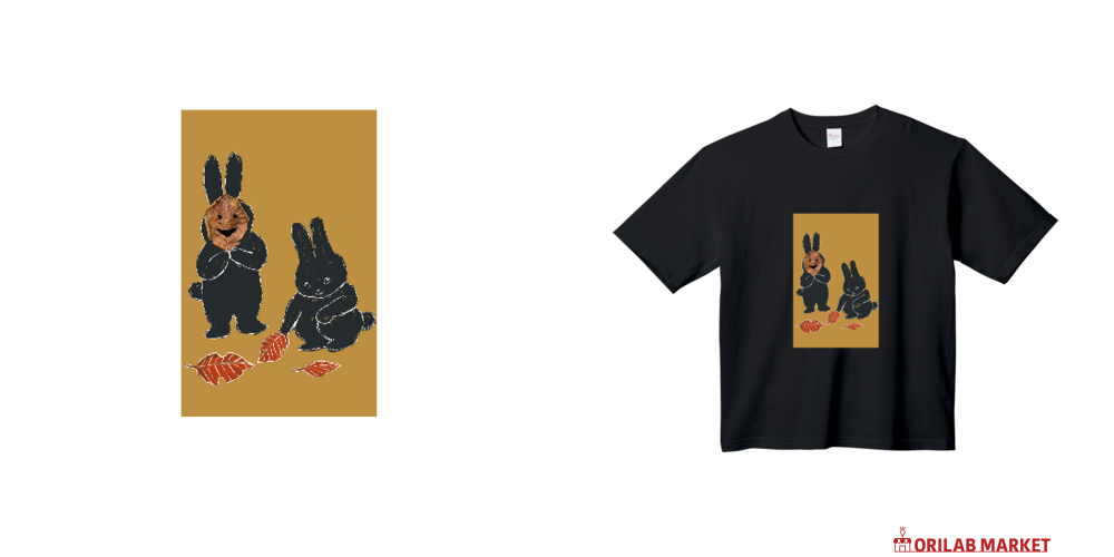 うさぎの秋遊び Tシャツ｜きなこもち - オリラボマーケット