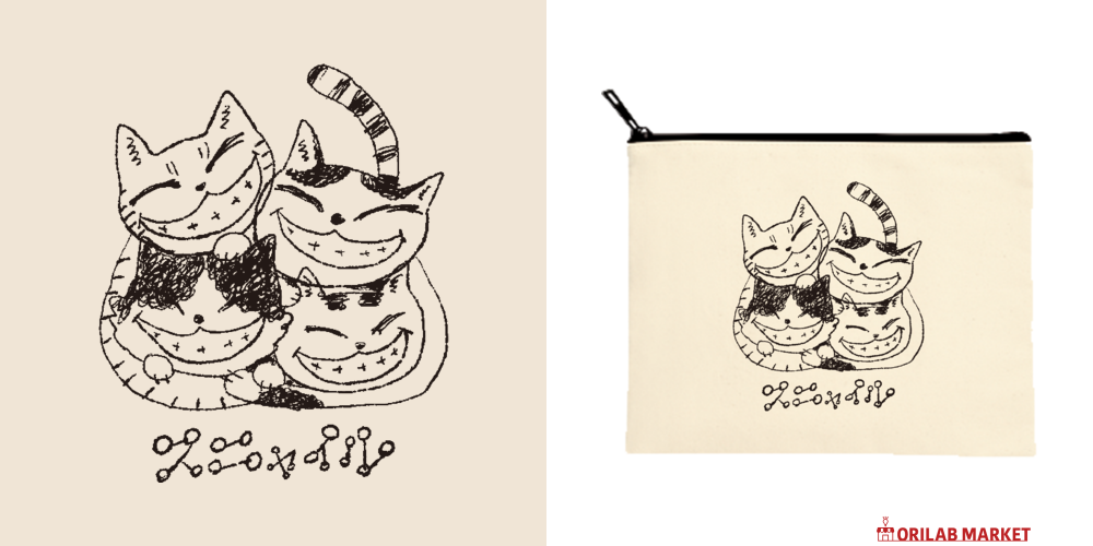 スニャイルキャンバスフラットポーチ（M）【白プリント有】の商品購入