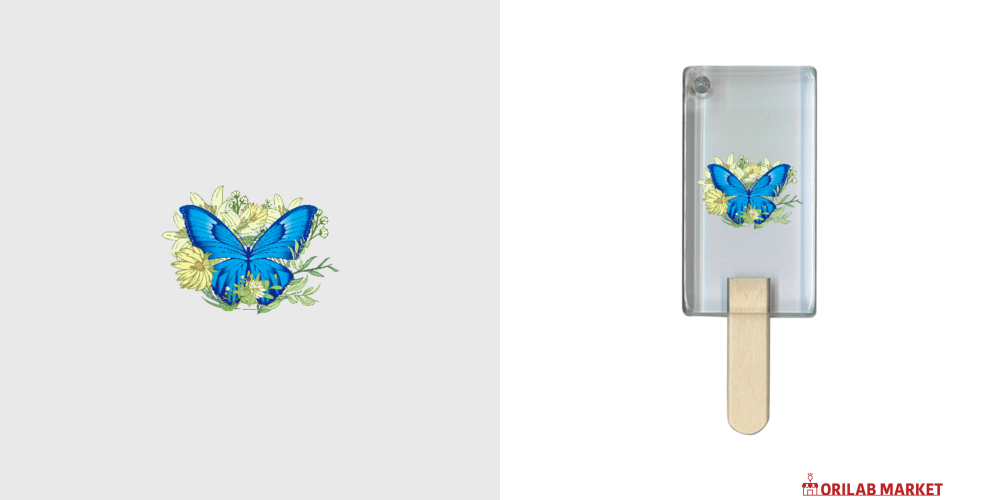 ブルーモルフォ蝶のイラストアイス型アクリルチャームの商品購入ページ