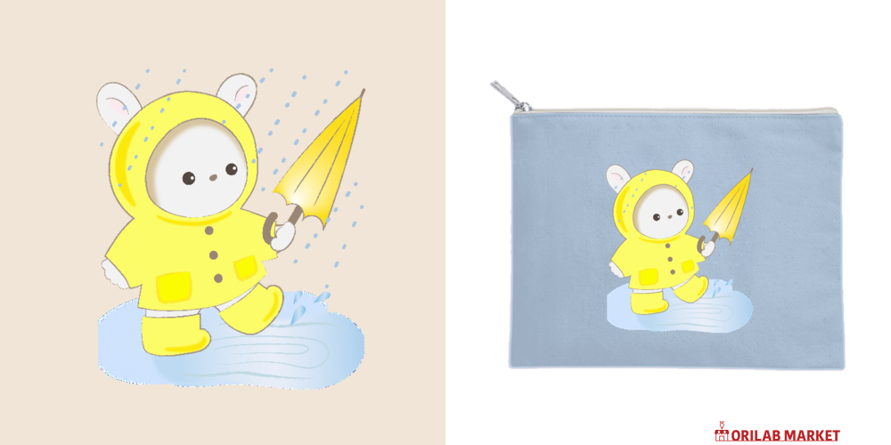 雨降りキャンバスポーチ（M）【白プリント有】の商品購入ページ