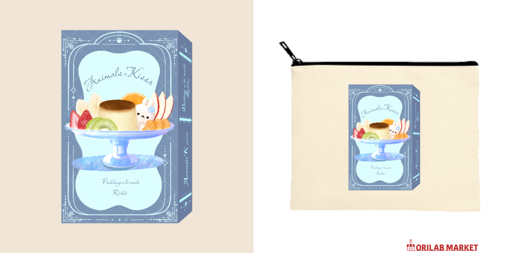 うさぎとプリンキャンバスポーチ（M）【白プリント有】の商品購入