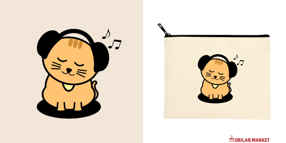 音楽ノリノリ♪猫キャンバスポーチ（M）【白プリント有】の商品購入