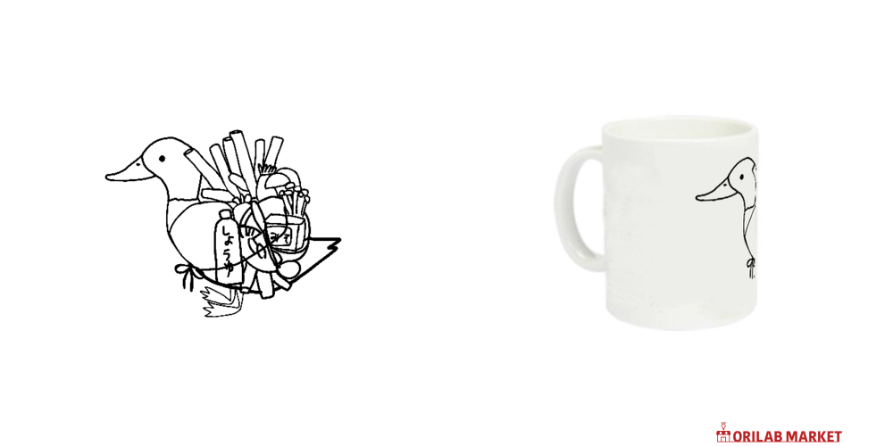 可愛いカモネギの線画イラスト定番マグカップの商品購入ページ