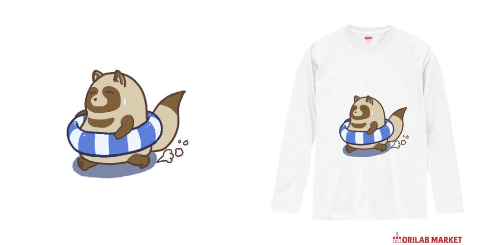 浮き輪を持つたぬき 長袖Tシャツ｜殻岸 - オリラボマーケット