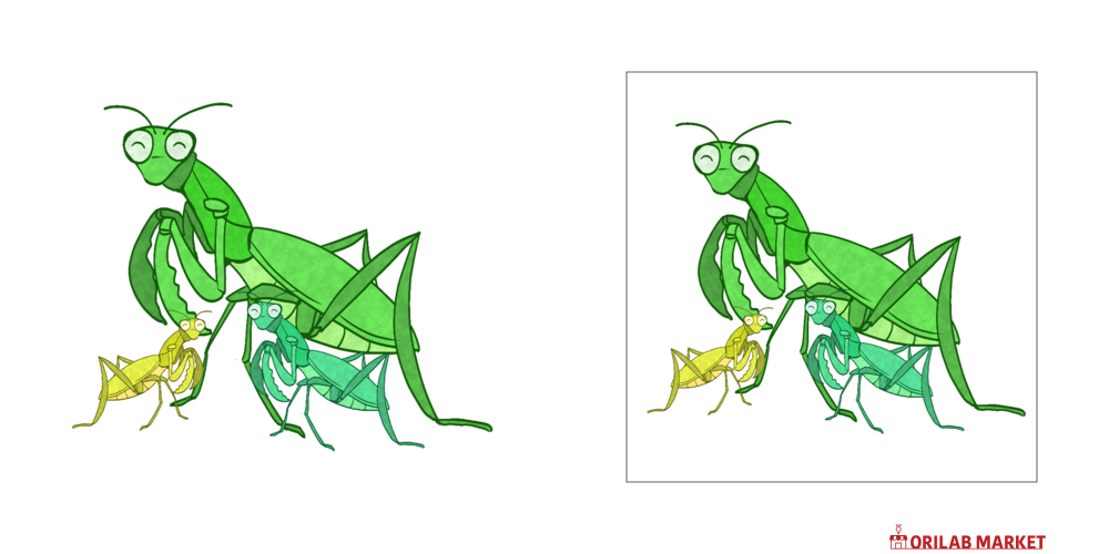 可愛いカマキリ親子のイラスト パネル｜チコデザ - オリラボマーケット
