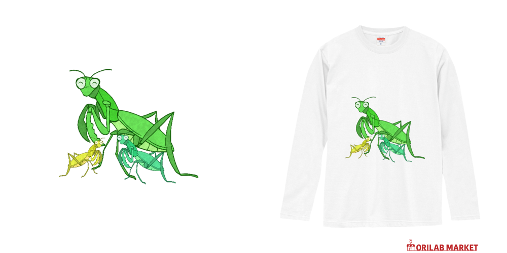 可愛いカマキリ親子のイラスト 長袖Tシャツ｜チコデザ - オリラボ