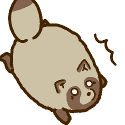 すっころぶ冬毛のたぬき