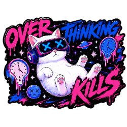 サイバーパンク猫ステッカー OVER THINKING