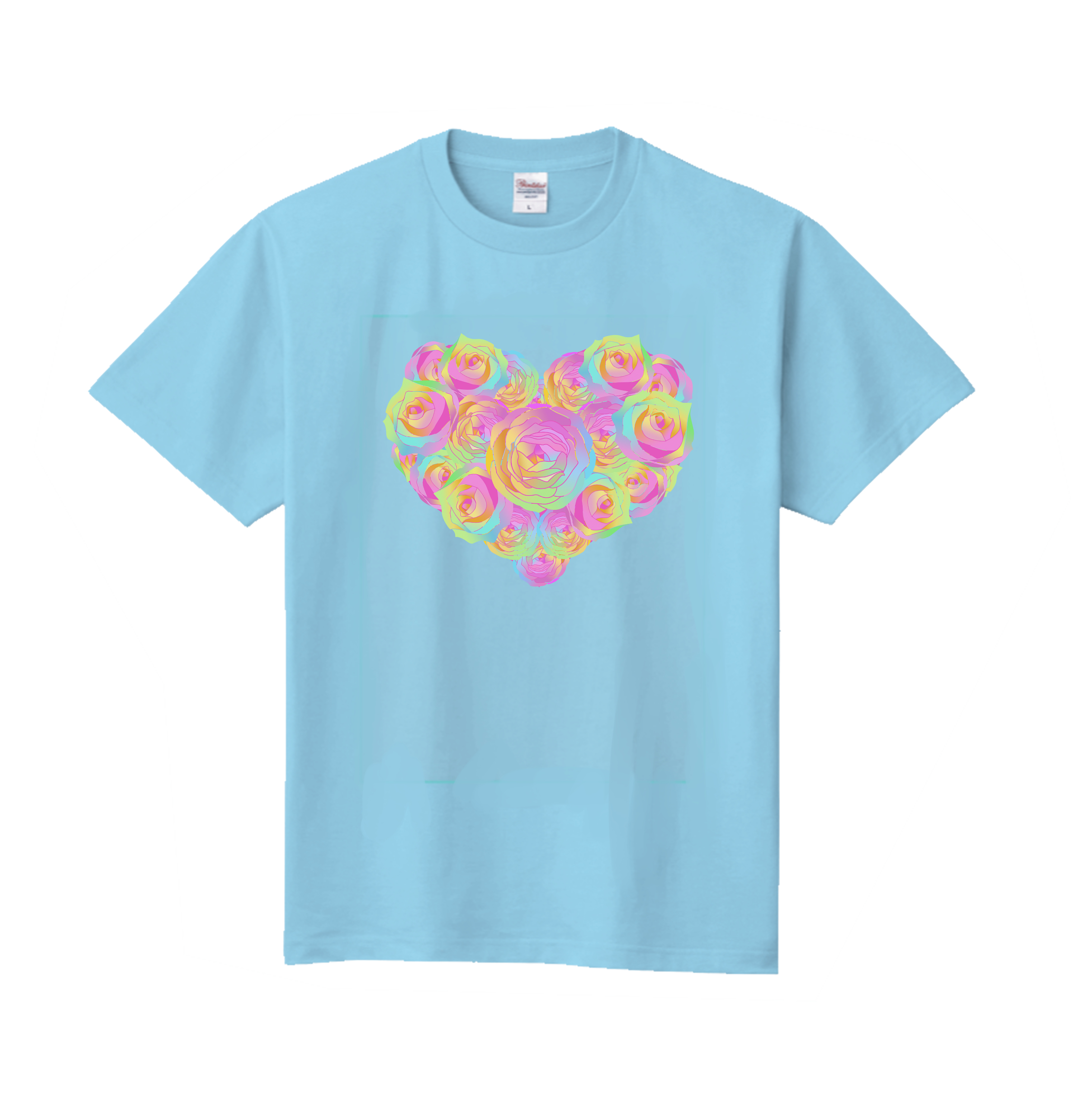 カラフルなバラのハートデザインTシャツ Tシャツ｜えかきハル - オリ