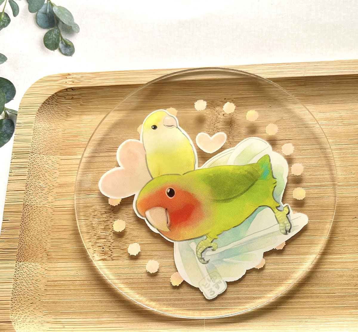シーグラスアート 3羽の仲良しインコ　小鳥　うちの子グッズ シーグラスアート 3羽の仲良しインコ 小鳥 うちの子グッズ